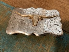 Vintage DIABLO Sterling Silver with Goldtone Longhorn Belt Buckle 58.3G 3  x 2  