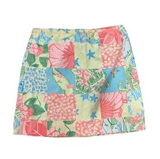 Lilly Pulitzer Green Pink Tropical Patchwork Mini Skirt Size M White Label Vtg