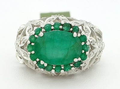 ECHTER RING 4,80 kt SMARAGDE & DIAMANTEN 14 KARAT WEISSGOLD - kostenloses Zertifikat