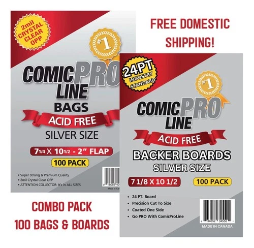 Comic ProLine Bags & Boards 100 Each (Silver Size) Top-Quality - FREE Shipping!