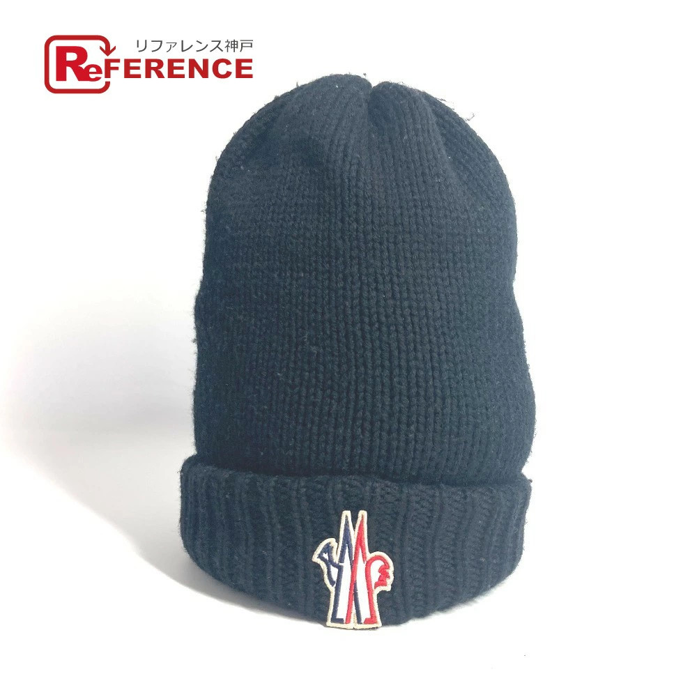 MONCLER Logo Patch Beanie Hat Knit Cap Knit Cap Wool Women's Black