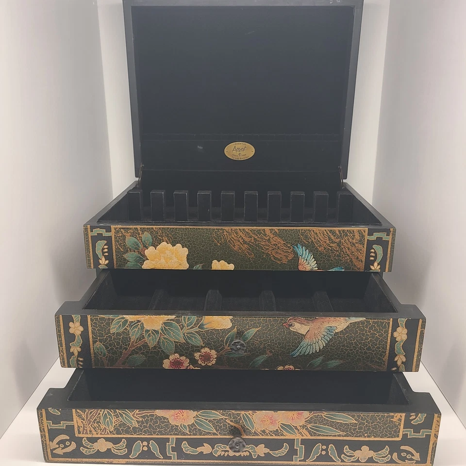 Caixa de joias vintage japonesa com sotaque oriental - Imagem 3 de 4