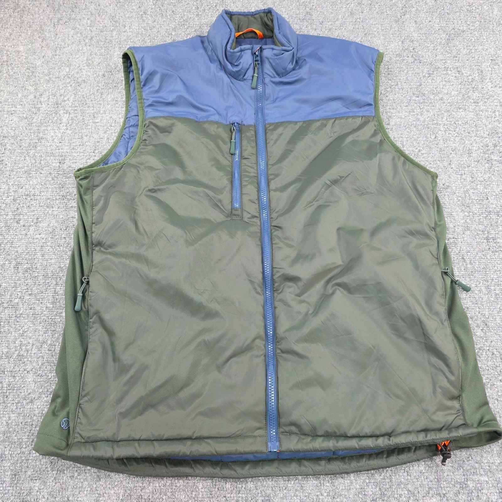 Men's Extra Large Straight Down Puffer Blue Green Zip Pockets Outdoor Casual