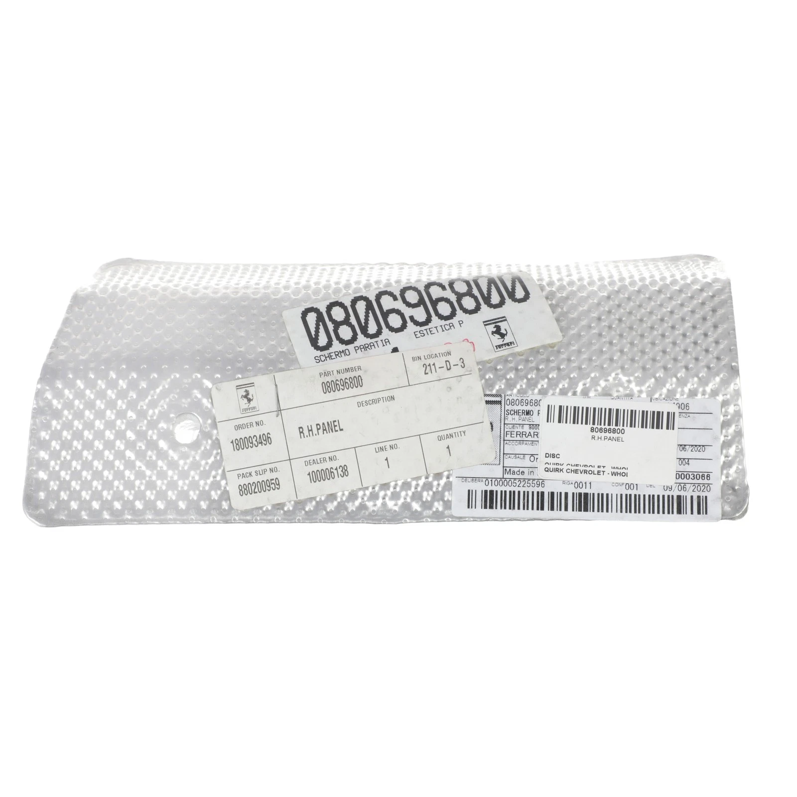 Panel de recubrimiento térmico trasero derecho para Ferrari F430 Scuderia (N/P 80696800)
