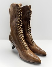 Antique Victorian Edwardian Women's Brown Leather Lace Up Tall Boots Shoes