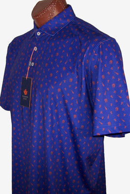 DONALD ROSS SPORT S/S TRIMMER POLO Sz XL MEMBER GUEST PRINT-INDIGO PAPRIKA