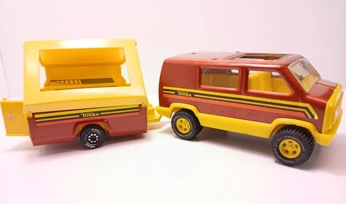 Vintage Tonka Van Brown With Graphics W/ Pop Up Camper 1970’s Good Condition USA