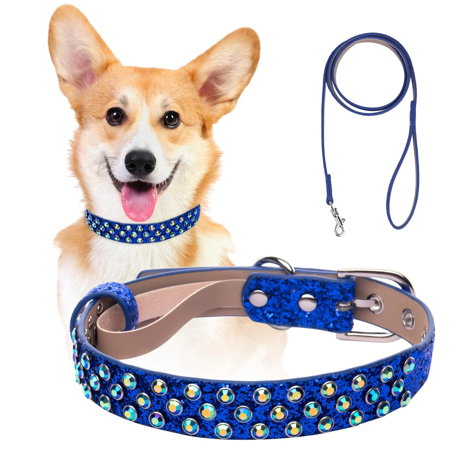 Rhinestone Dog Collar, Bling Diamond Pet Collars with Leash Adjustable, Dazzl...