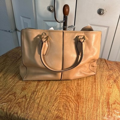 Tod's Camel Leather D-Bag Tote, Classic Italian Satchel   Neutral Tan