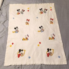 VTG Dundee Baby Mickey Mouse And Friends Cotton Baby Blanket Nylon Trim 35 X 45
