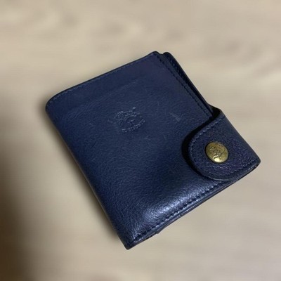 IL BISONTE Bi-fold wallet blue used good condition From Japan