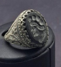 Ethnic Jewelry Beautiful Natural Black Stone Roman Intaglio Sliver Tone Ring