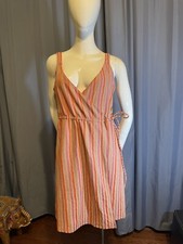 NEW MNG Mango US 4 Orange Striped Linen Cotton Crossed Tie Dress