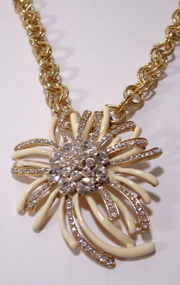 Milly Women's Textured Gold Enamel Layer Crystal Flower Firework Necklace NWOT