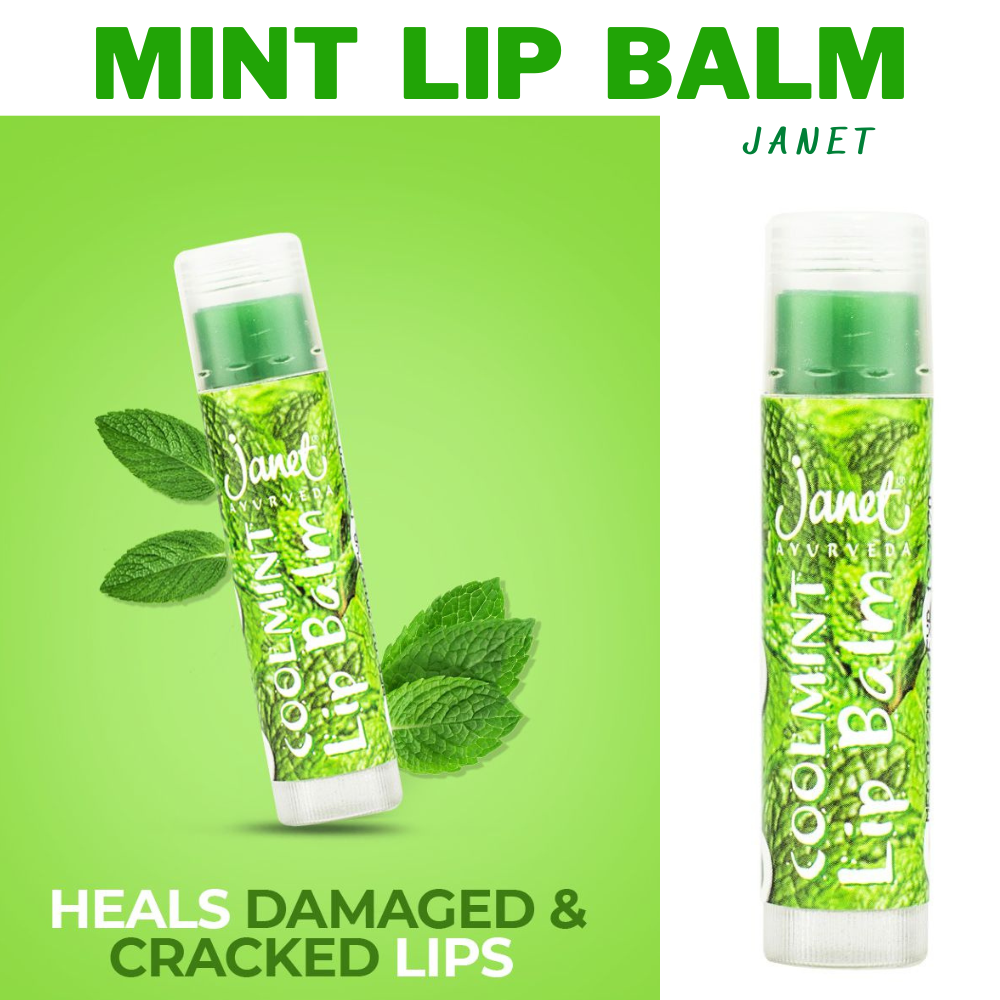 Janet 100% Natural Ayurvedic Lip Balm Cool Mint Dry Lips Care No