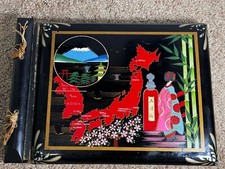 Vintage Japan Lacquer Photo Album with Map  Geisha Artwork