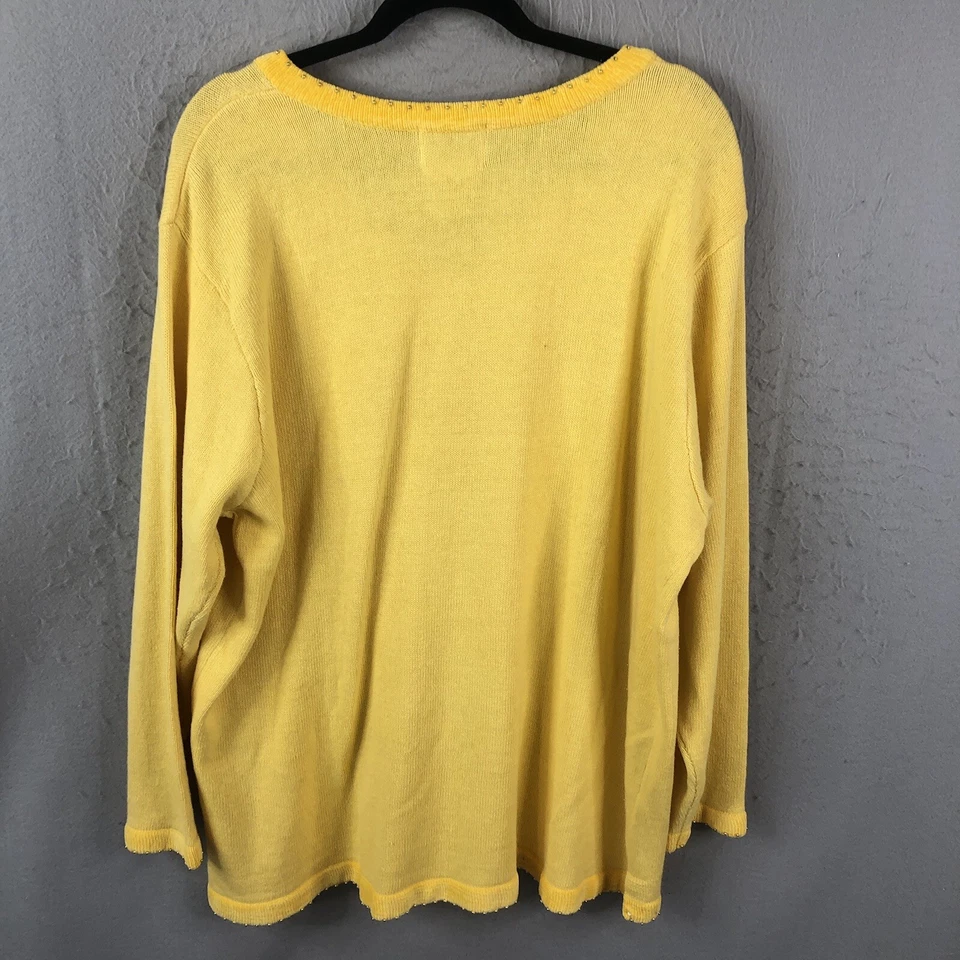 Quacker Factory Sweater Womens 2X Plus Size Yellow Orange Butterfly Sparkle Art - Image 3 of 4