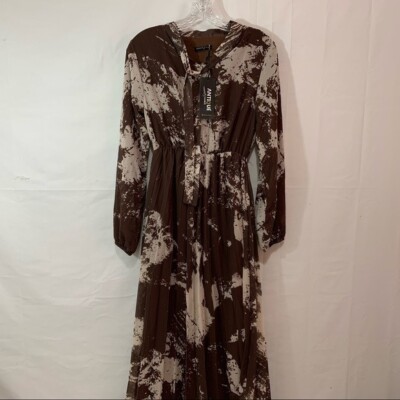 Antique Istanbul Maxi Dress with Tie Neck & Long Sleeves Small or XL