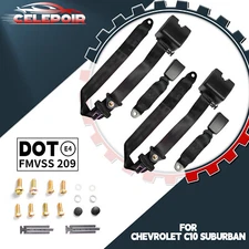 2 Set 3 Point Seat Belt For Chevrolet C10 Suburban Safety Straps Car Black