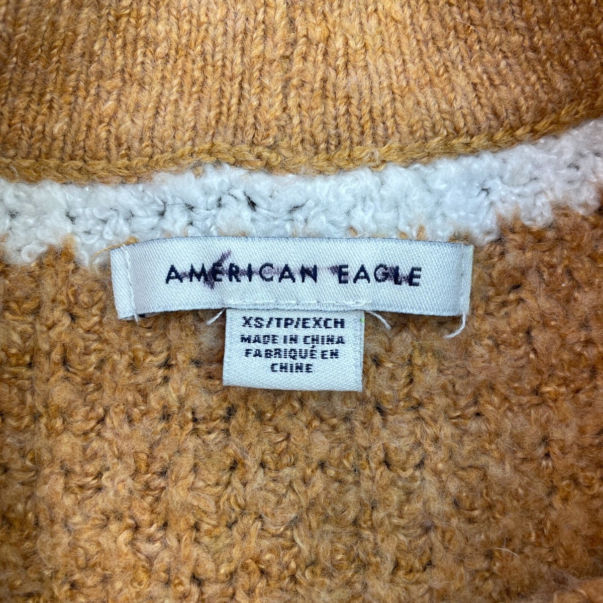 American Eagle Sweater XS Striped Tan Blue White Waffle Knit