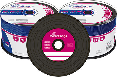100 MediaRange CD-R 700Mb 80Min Vinyl Black Retro schwarze Unterseite black dye