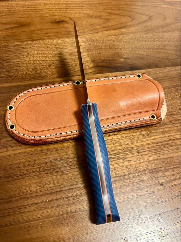 CUCHILLOS BARK RIVER EE. UU. A-2 mango azul funda de cuero vintage sin usar Foto 3 de 4