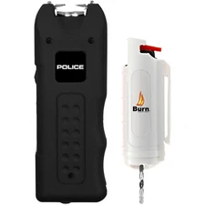 POLICE Stun Gun Burn Pepper Spray Combo for Self Defense 628 Black & White