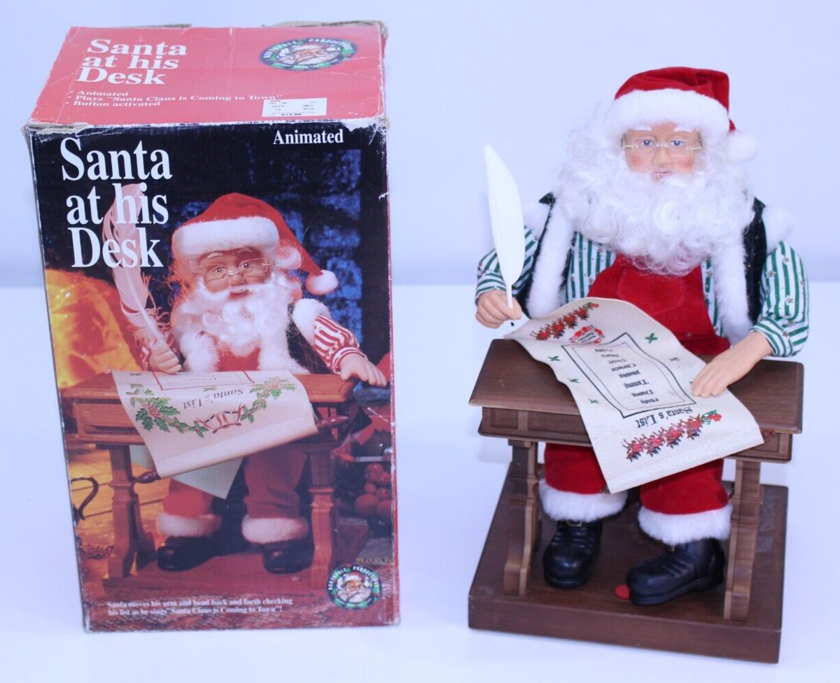 VTG Gemmy Santa Claus At His Desk Animated Christmas Movement