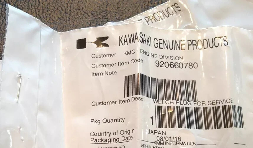 Genuine Kawasaki Welch Plug 92066-0780 for Carburetor for sale