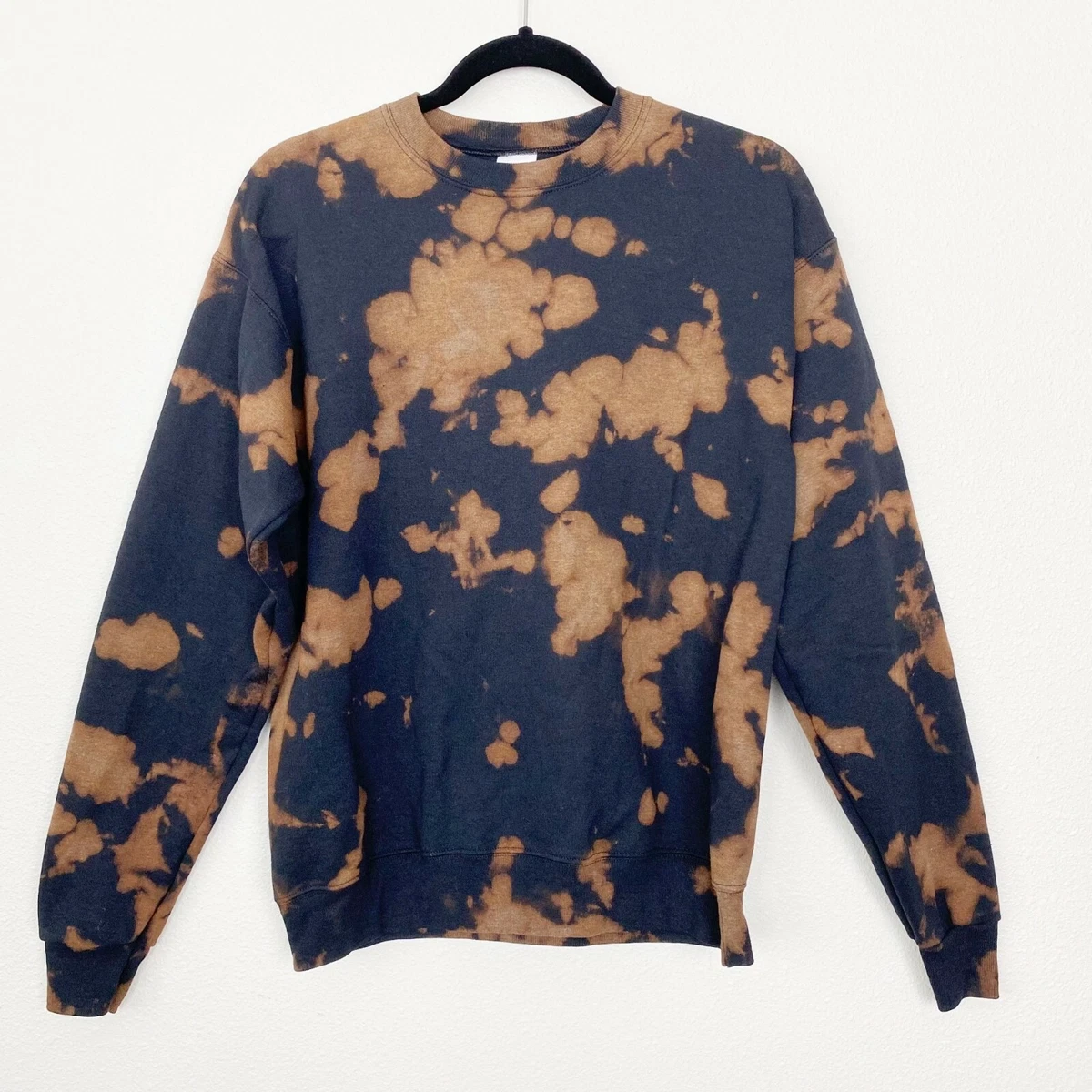 Custom Bleach Tie Dye Hanes Unisex Small Black Crewneck Pullover Sweatshirt