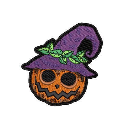 Pumpkin with Purple Hat Patch Embroidered Iron-on/Sew-on Applique