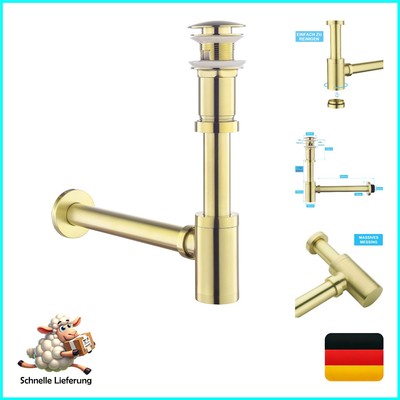 SET - Design Siphon mit Ablaufgarnitur mit Überlauf für Waschbecken Gebürstet...