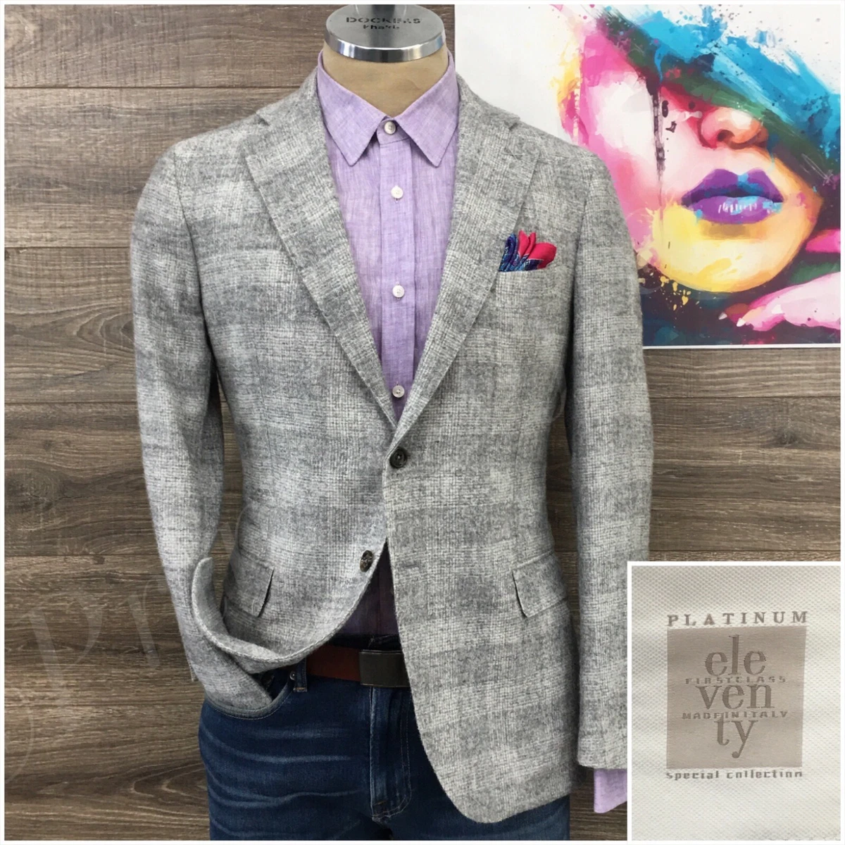 Eleventy Mens Blazer Sport Coat Two Button Jacket Alpaca Cashmere