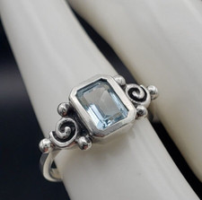 Signed Vintage Blue Topaz Scroll Design Sterling Silver 925 Ring Size 7
