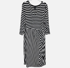 Lane Bryant Striped Side-Knot Midi Dress Womens 22/24 V-Neck Stretch 3/4 Sleeve