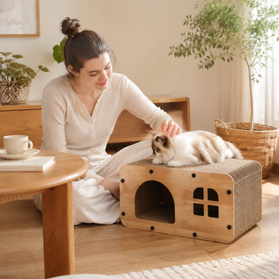 Katzenkratzhaus, bodenstehende Katzenwohnung & Bett