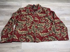 Vintage Womens Woven Tapestry Blazer Zip Up Jacket Red Floral First Option Sz L