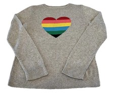 Gap Kids Gray Rainbow Heart Sweater Girls XXL 13/14 Years Teen Light Weight