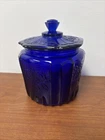 Vintage Cobalt Blue Depression Glass Biscuit Jar with Lid Cookie
