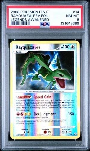 2008 POKEMON DP LEGENDS AWAKENED RAYQUAZA #14 REVERSE FOIL PSA 8 NM #131643389