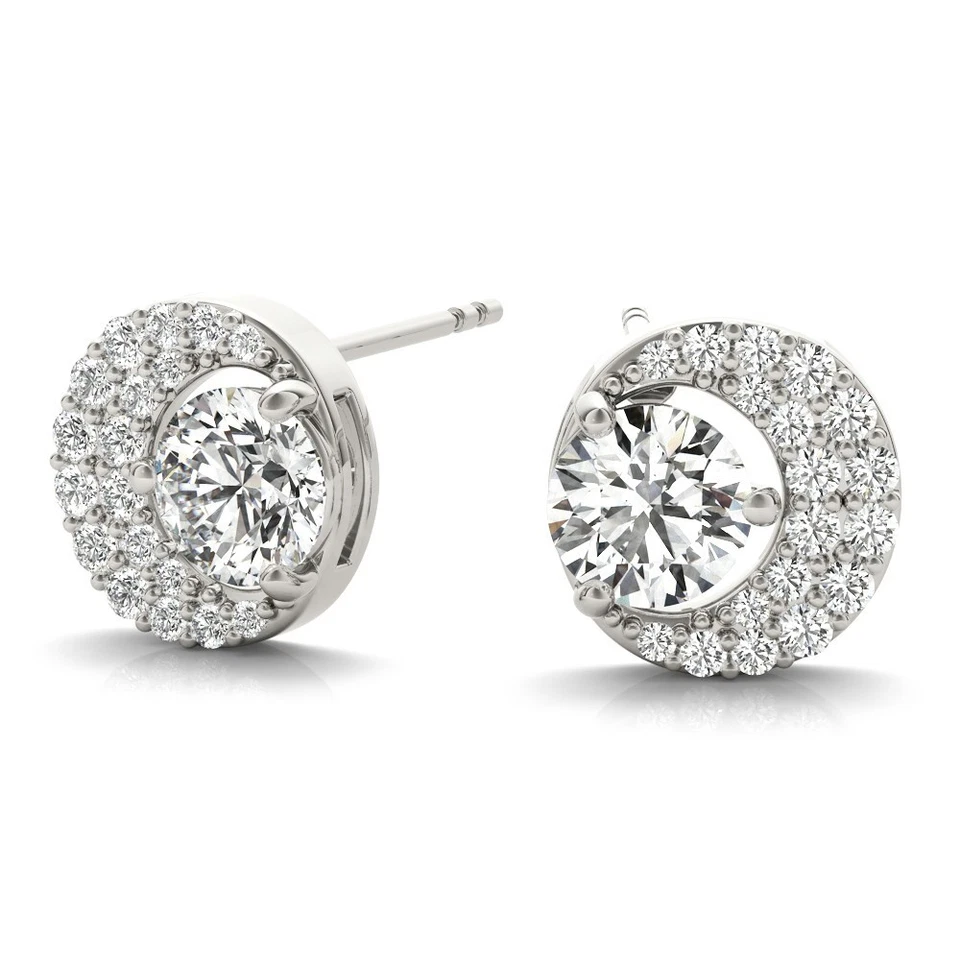 Round Diamond Stud Earrings Platinum Half Moon Design DE/VS Lab Grown UK Made - Image 3 of 4