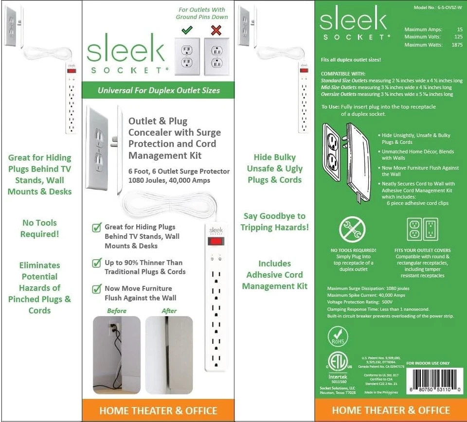 Гладкий оригинальный и запатентованный ультратонкий консилер для розеток с консилером для шнура - Изображение 2 из 4