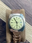 Vintage 1975 Timex Viscount Automatic Watch - Gold Linen Dial - Working