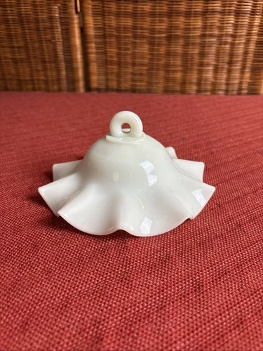 Vintage Antique Milk Glass Crenellated Ruffled Smoke Bell Oil Lamp Shade 7" Wide