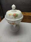 VINTAGE WESTMORELAND GLASS PANELED GRAPE MILK GLASS FOOTED CANDY DISH