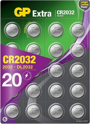GP Extra Lithium Knopfzellen CR2032 3V | 20 Stück Batterien CR 2032 | 2032 
