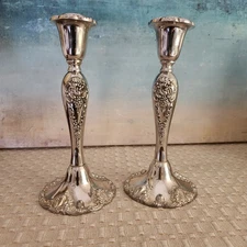 VTG Godinger Mid Century Baroque Style Set of Candlesticks Ornate Silverplate 