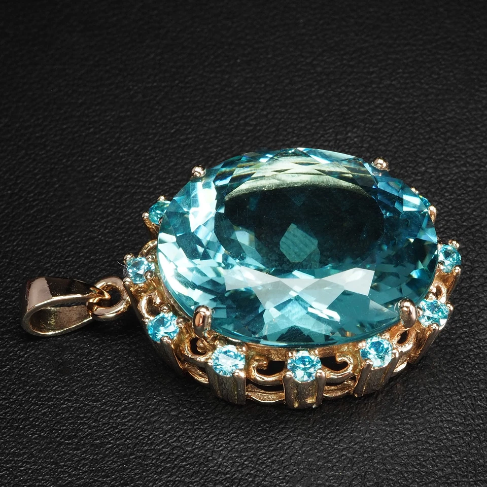 Pingentes de prata esterlina 925 ouro rosa brilhante azul ártico água-marinha 27,55 ct - Imagem 4 de 4