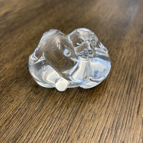 STEUBEN CRYSTAL 'PUPPY LOVE' HAND COOLER FIGURINE PAPERWEIGHT