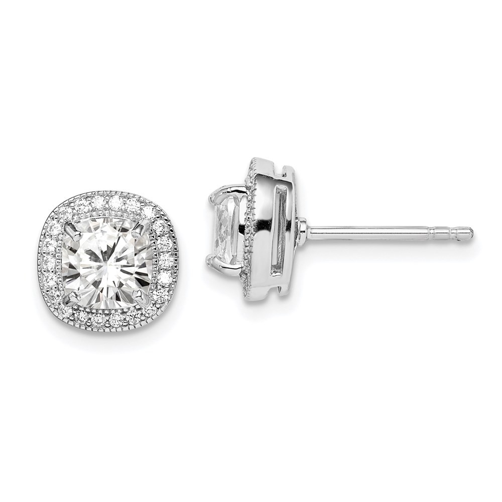 Sterling Silver Rhodium-plated Textured 6mm Cubic Zirconia Halo Stud Earrings